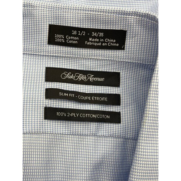 Saks Fifth Avenue Men Slim-Fit Small Checked 100% Cotton Shirt Size 16 1/2 - Picture 6 of 7